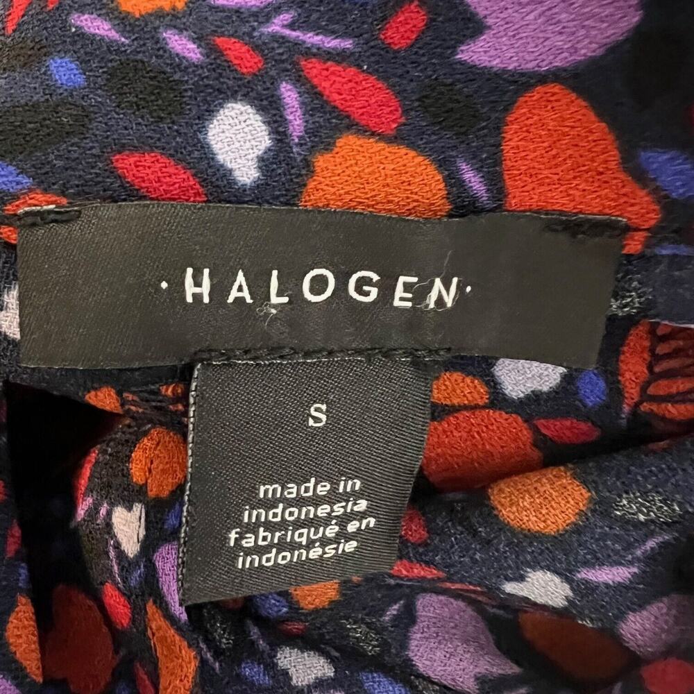 Halogen Womens Chiffon Peplum Blouse Small Navy Red Purple Floral Long Sleeve - Picture 4 of 5